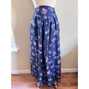 VTG Floral Print Cottagecore Maxi Skirt Pleated Front Flare Lined Fairy Textured